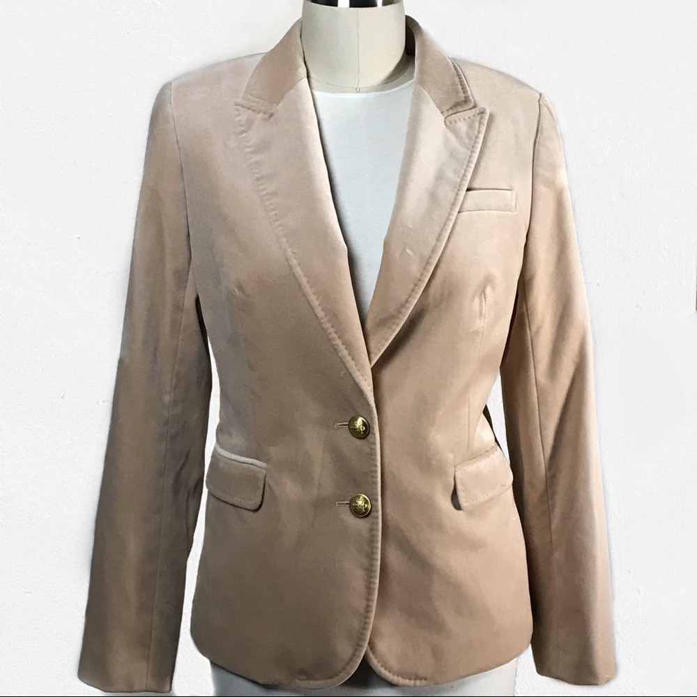 J. CREW Velvet Blazer With Gold Buttons Tan Sz 12
